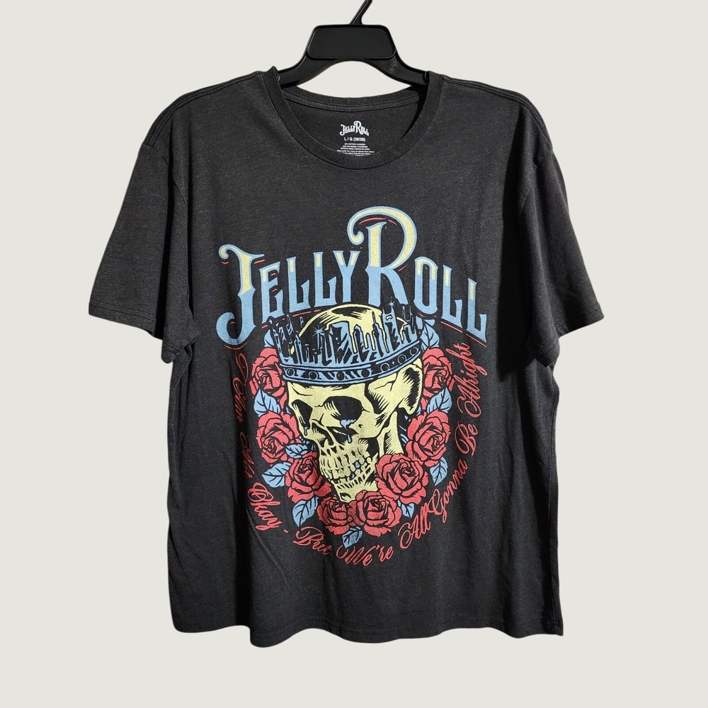 Jelly Roll T-Shirt Beautifully Broken Tracklist Large Charcoal Gray